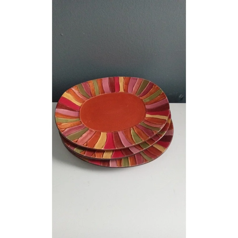 Oval Dinner Plates Set of 3 Colorful Striped Serving Dishes‎